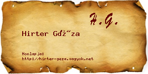 Hirter Géza névjegykártya